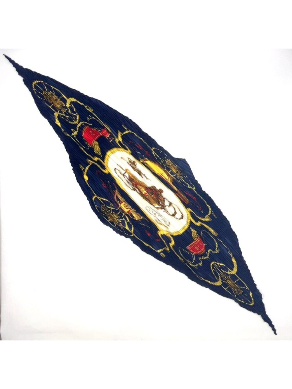 Hermes Spring Pleats Carre 90 Silk Navy Scarf